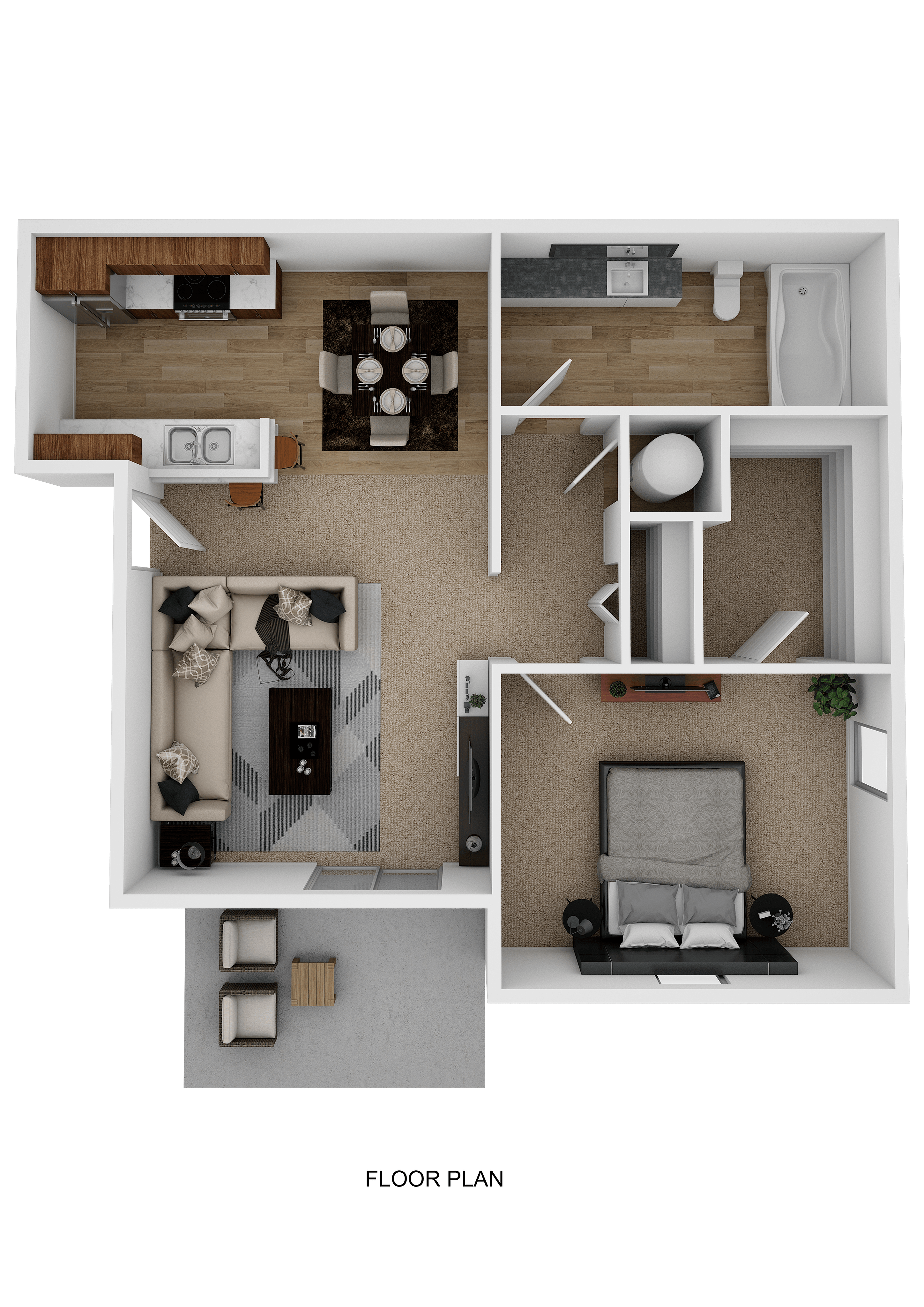 Floor plan for 1 bed, 1 bath, 645 sqft
